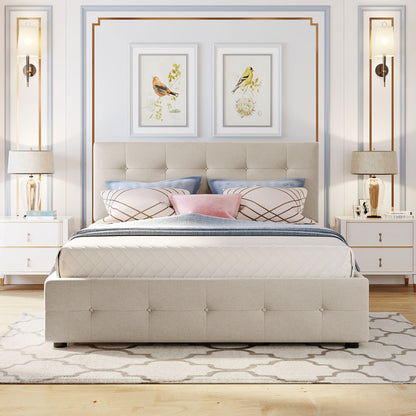 Upholstered Platform Bed Queen Dark Beige
