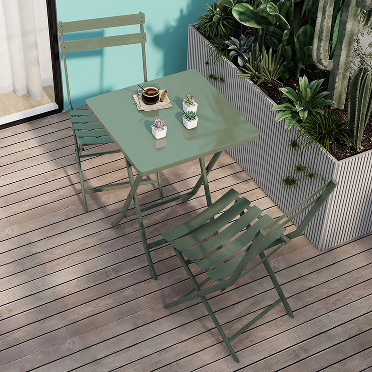 3-Piece Patio Bistro Set with Chairs Dark Green