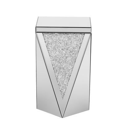 Silver Mirrored End Table with Crushed Diamond Base