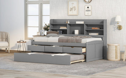 Twin Captain Bed with Storage Drawers Gray