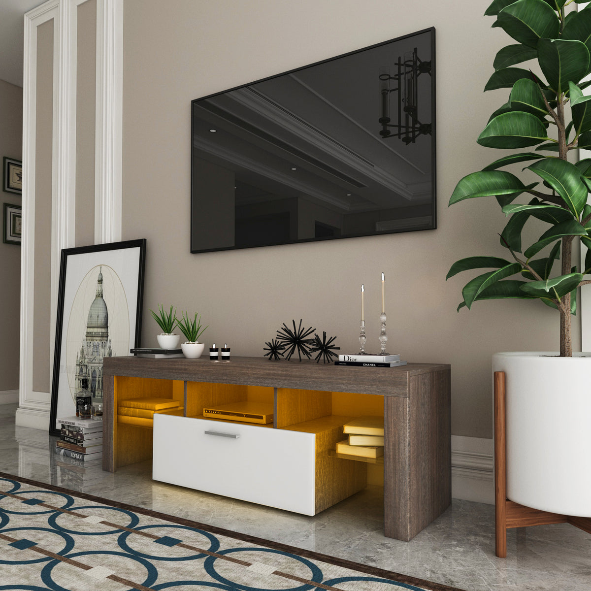 Modern Brown TV Stand with Bracket