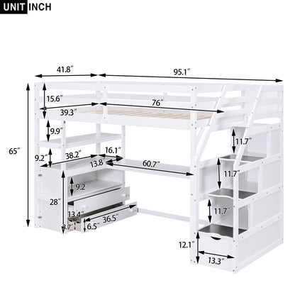 Twin Loft Bed with Storage Staircase White