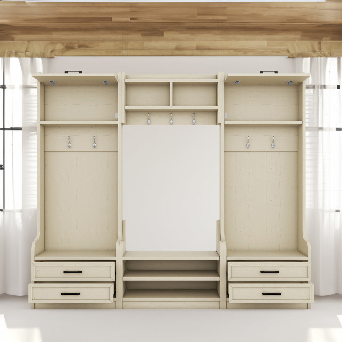 Hall Tree Cabinet Beige