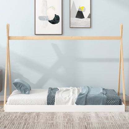 Twin Tent Floor Bed – White Natural Finish