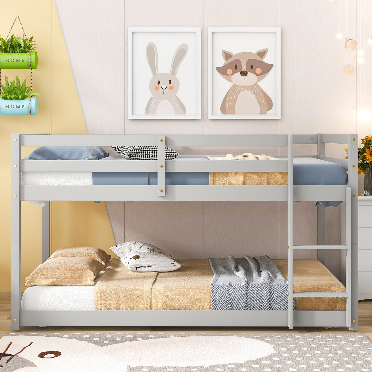 Twin Floor Bunk Bed Gray