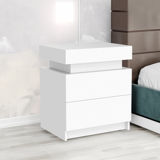 White LED Nightstand with Storage Drawers