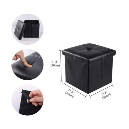 Foldable Ottoman Storage Stool Leather Gray