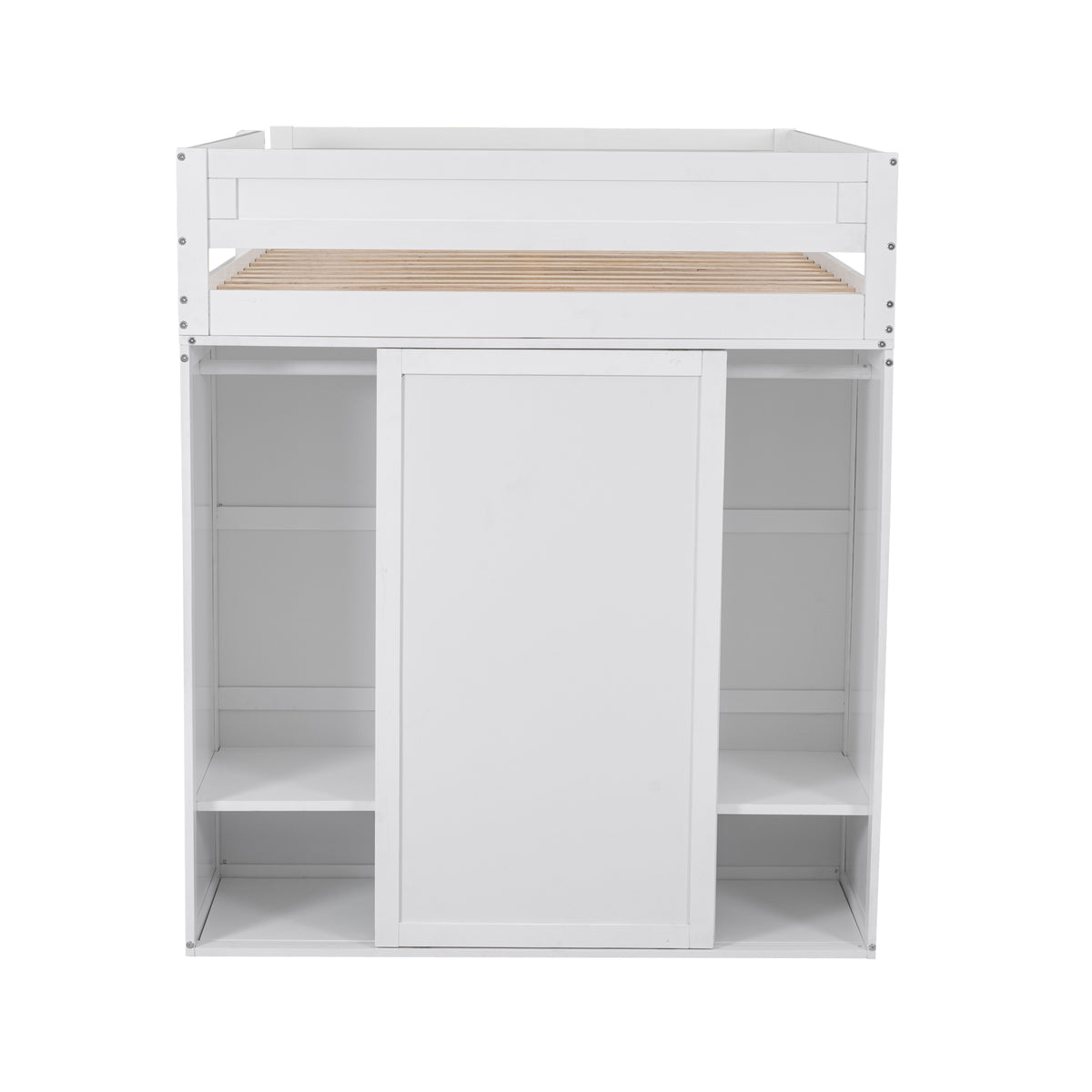 Full-Size Loft Bed with Wardrobe and Drawers White