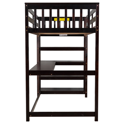 Twin Loft Bed with Storage Espresso Finish