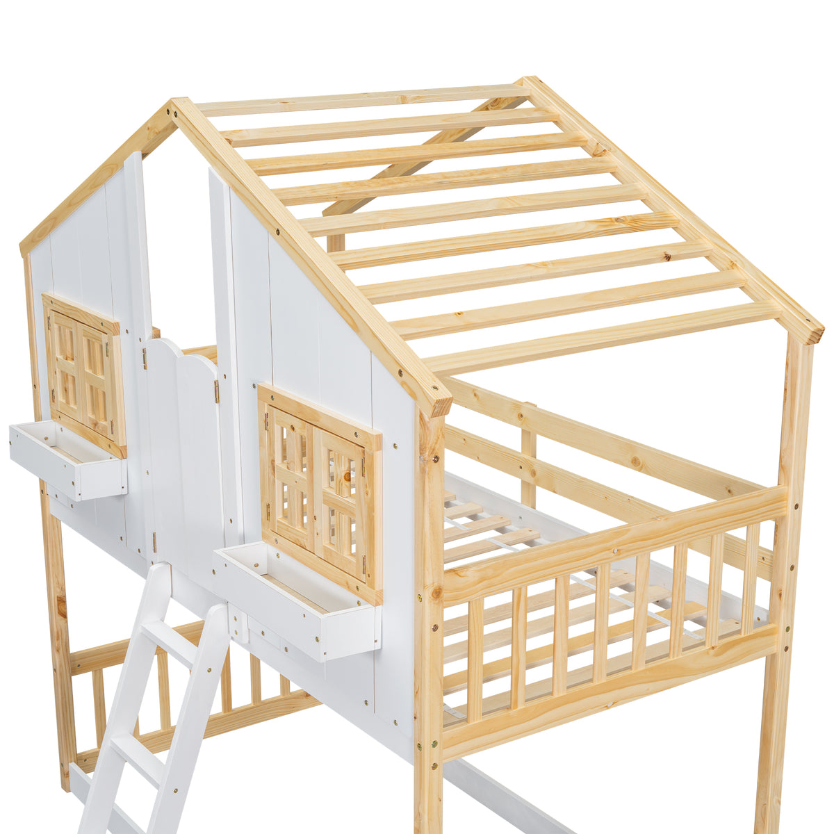 Twin House Bunk Bed Natural White