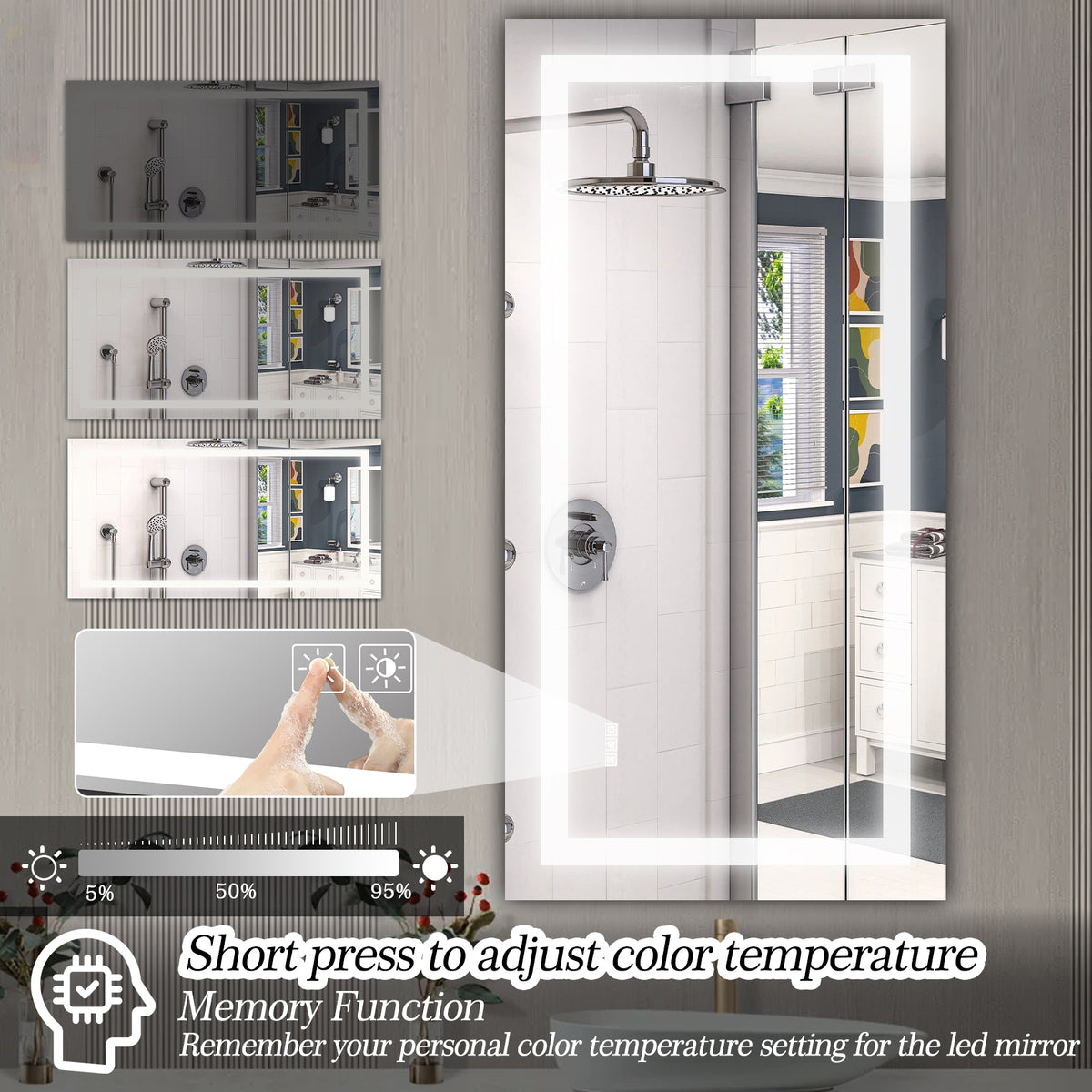 LED Bathroom Mirror 72×36 Anti-Fog