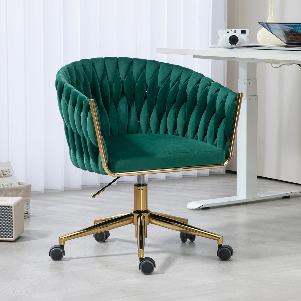 Modern Adjustable Vanity Chair with Wheels Green