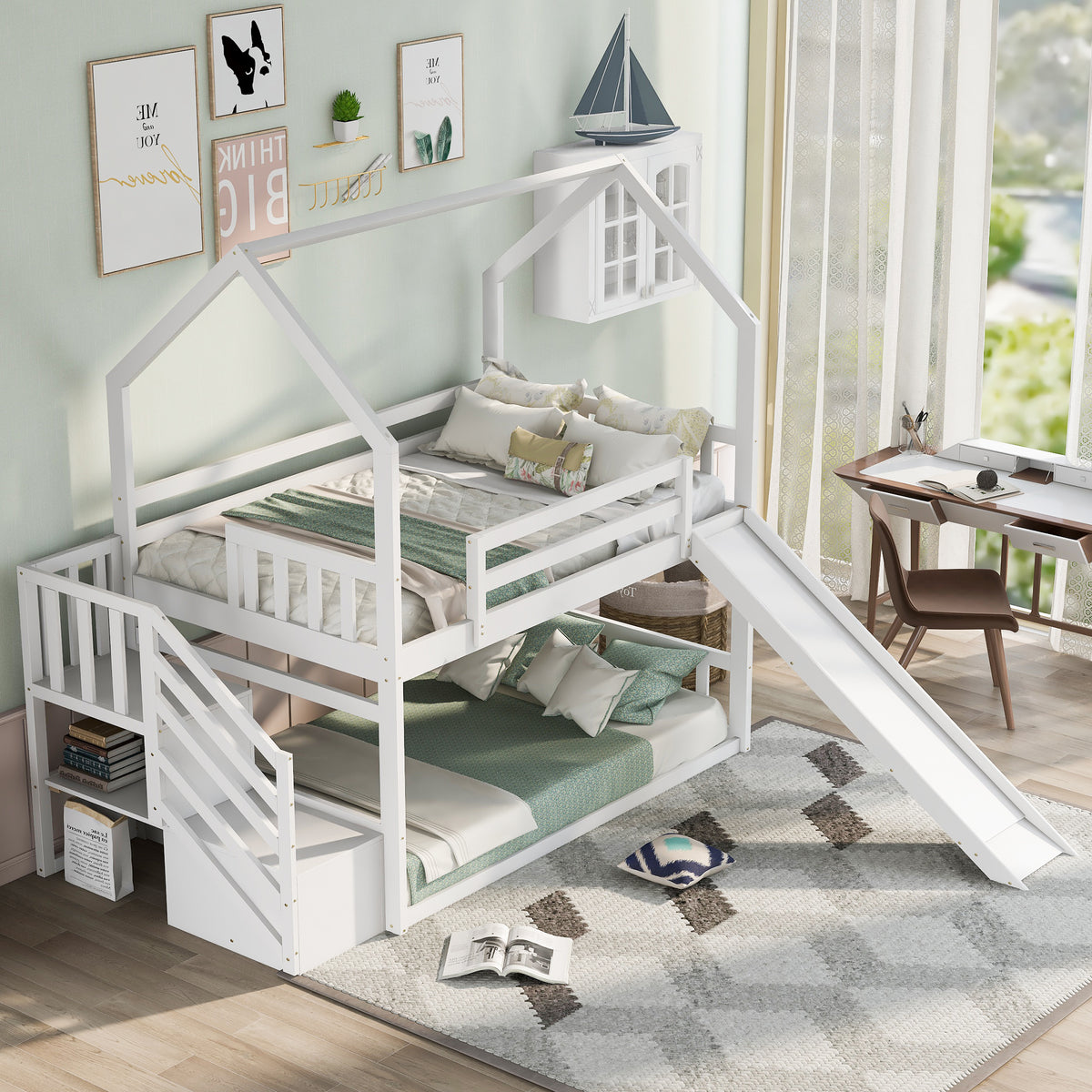 Twin House Bunk Bed White
