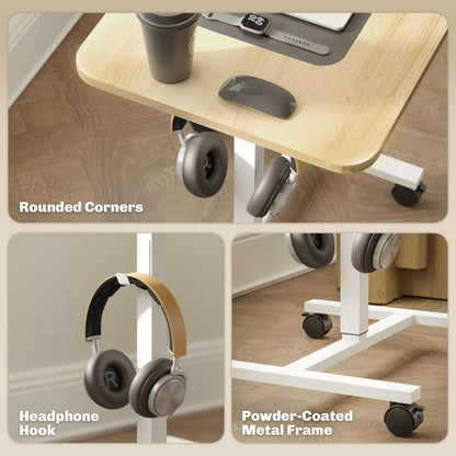 Eden Height Adjustable Standing Desk with Wheels and Headphone Hook-Natural