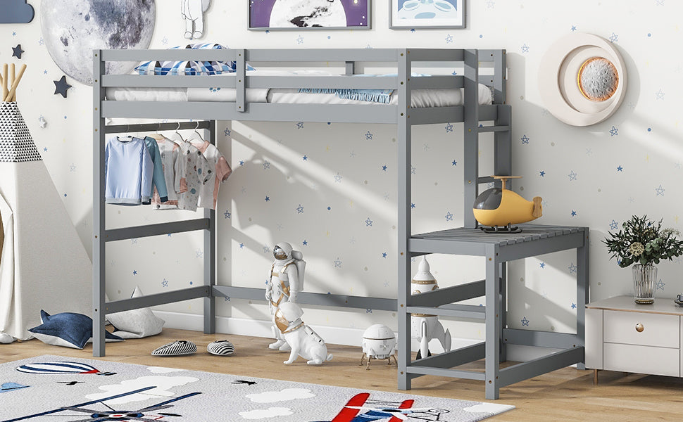 Twin Loft Bed with Ladder Gray