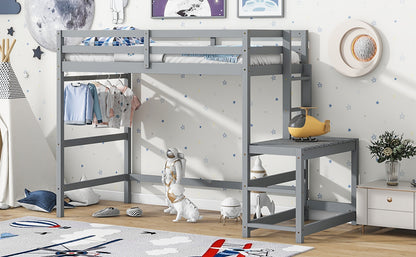 Twin High Loft Bed with Ladder Gray