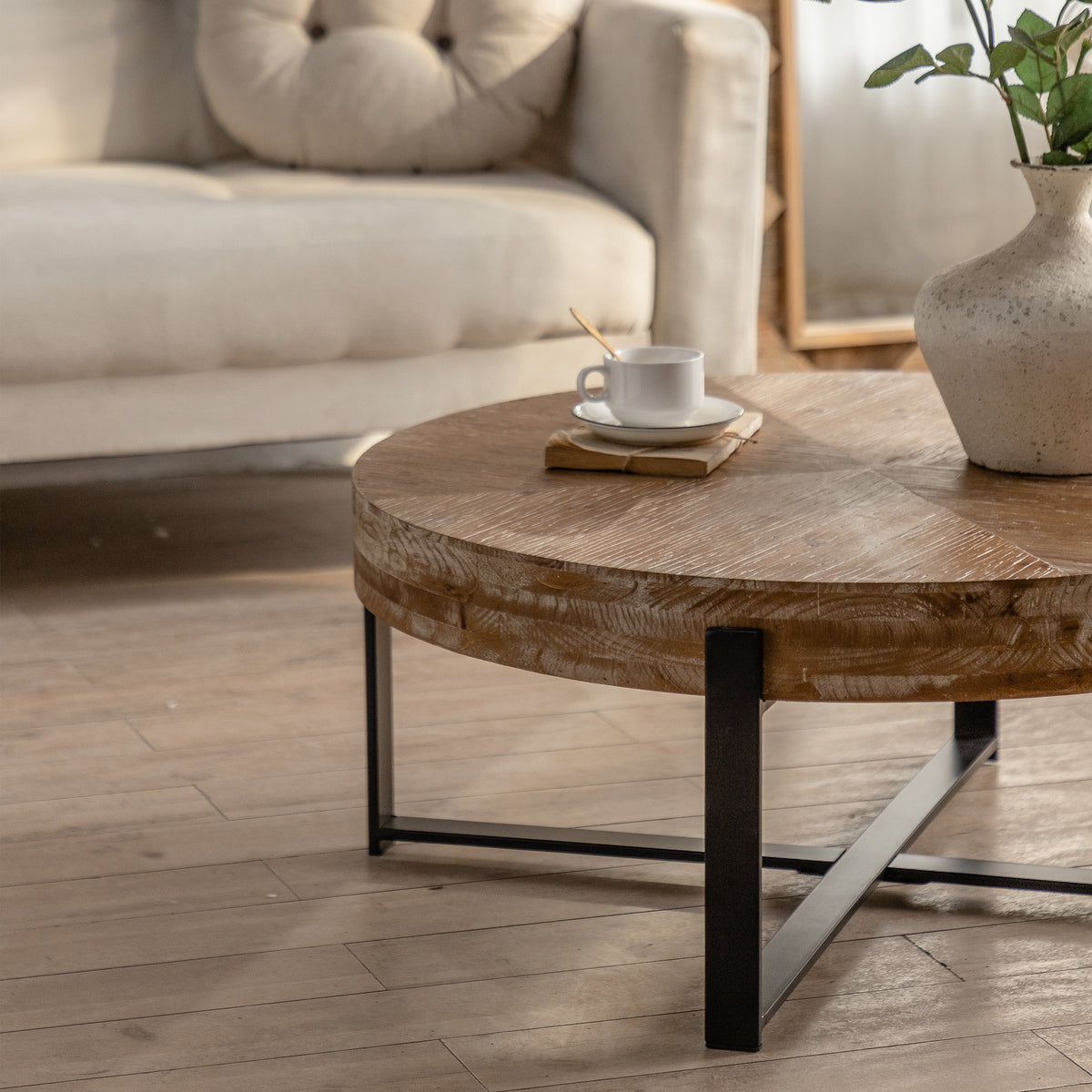 Retro Round Coffee Table – Metal & Wood
