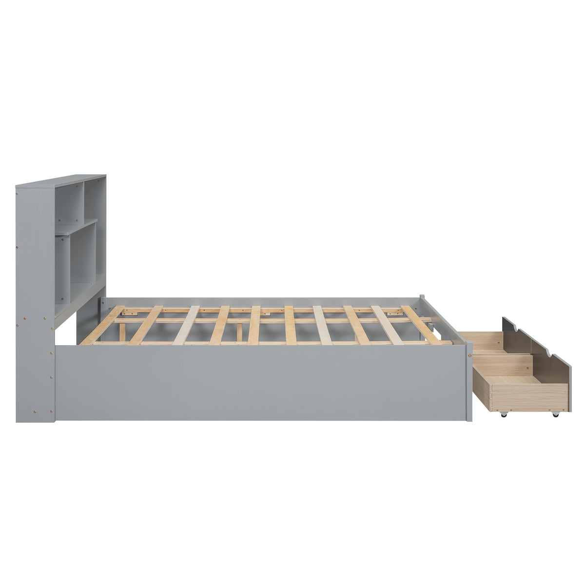 Queen Platform Bed with Storage Drawers Gray