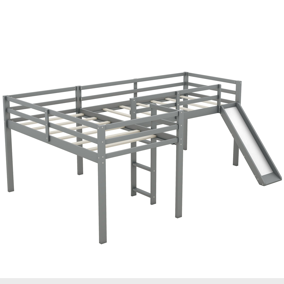 L-Shaped Twin Loft Bed with Slide Gray