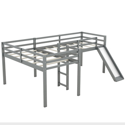L-Shaped Twin Loft Bed with Slide Gray