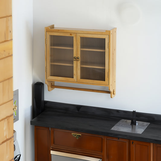 Retro Wood Double Door Kitchen Cabinet with Storage