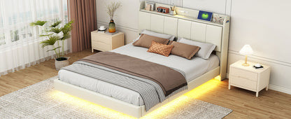 Platform Bed with Sensor Light and USB Beige