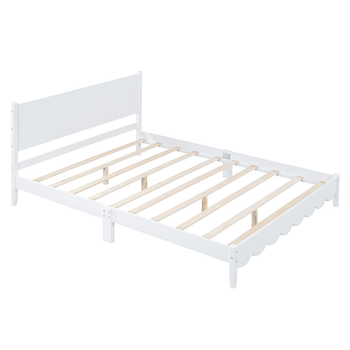 Queen Platform Bed with Rectangular Headboard White