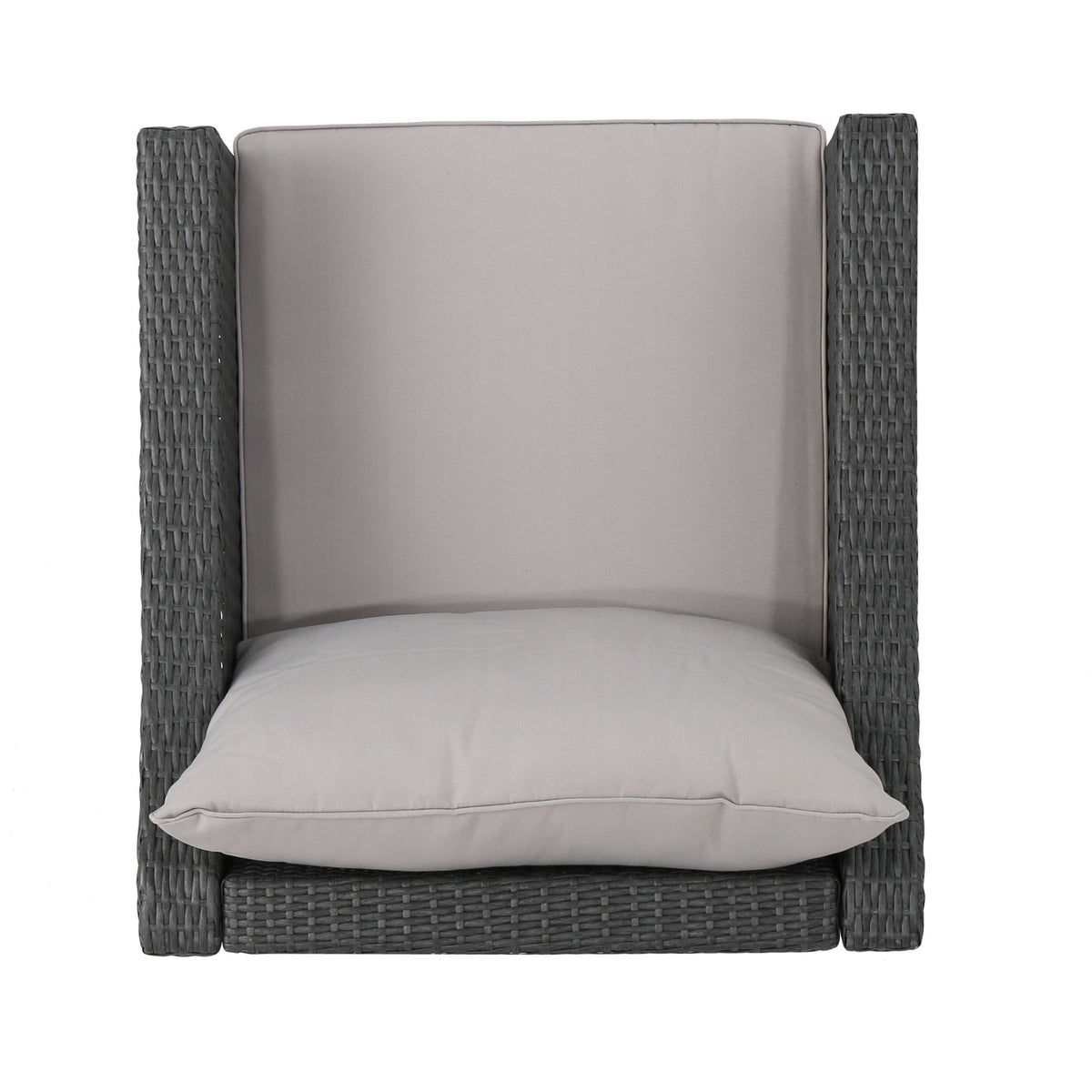 Grey PE Wicker Outdoor Club Chairs – Set of 2 with Cushions