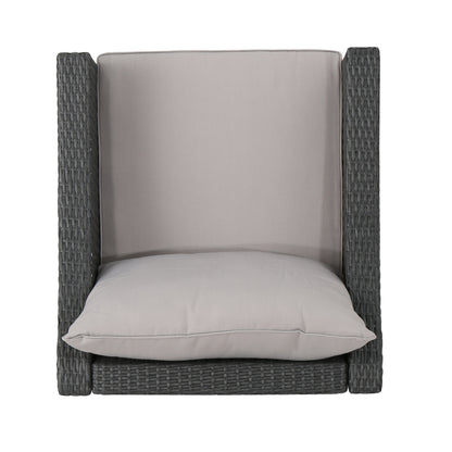 Grey PE Wicker Outdoor Club Chairs – Set of 2 with Cushions