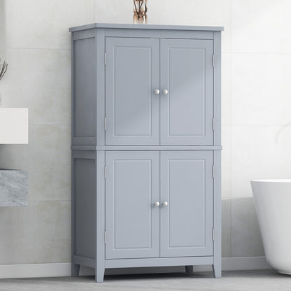 Gray Bathroom Floor Cabinet with Adjustable Shelves