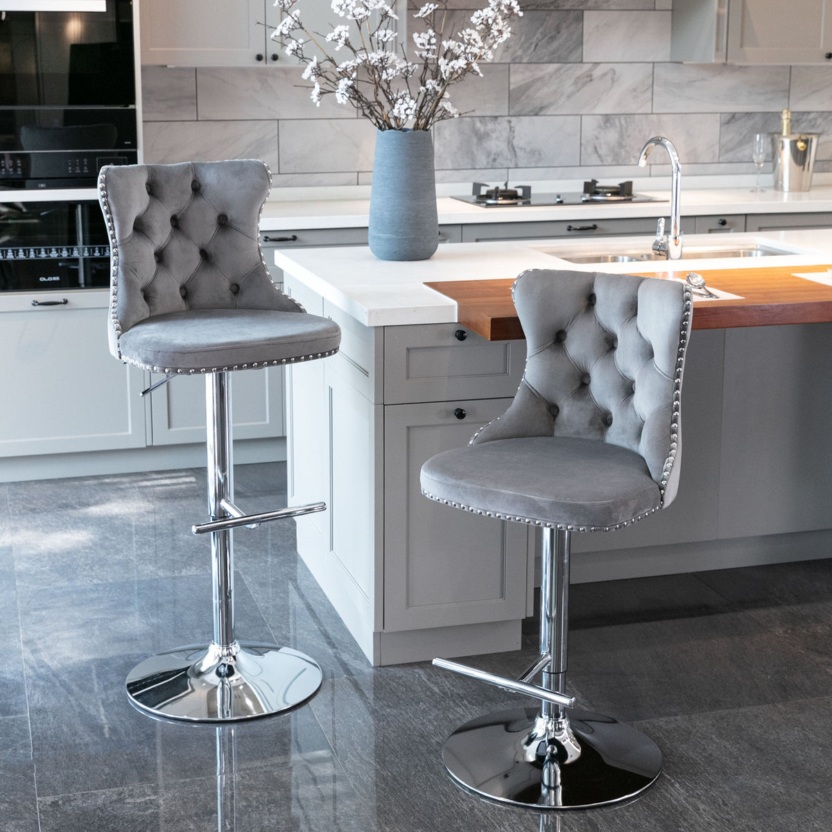 Modern Chrome Bar Stools Set of 2 Gray