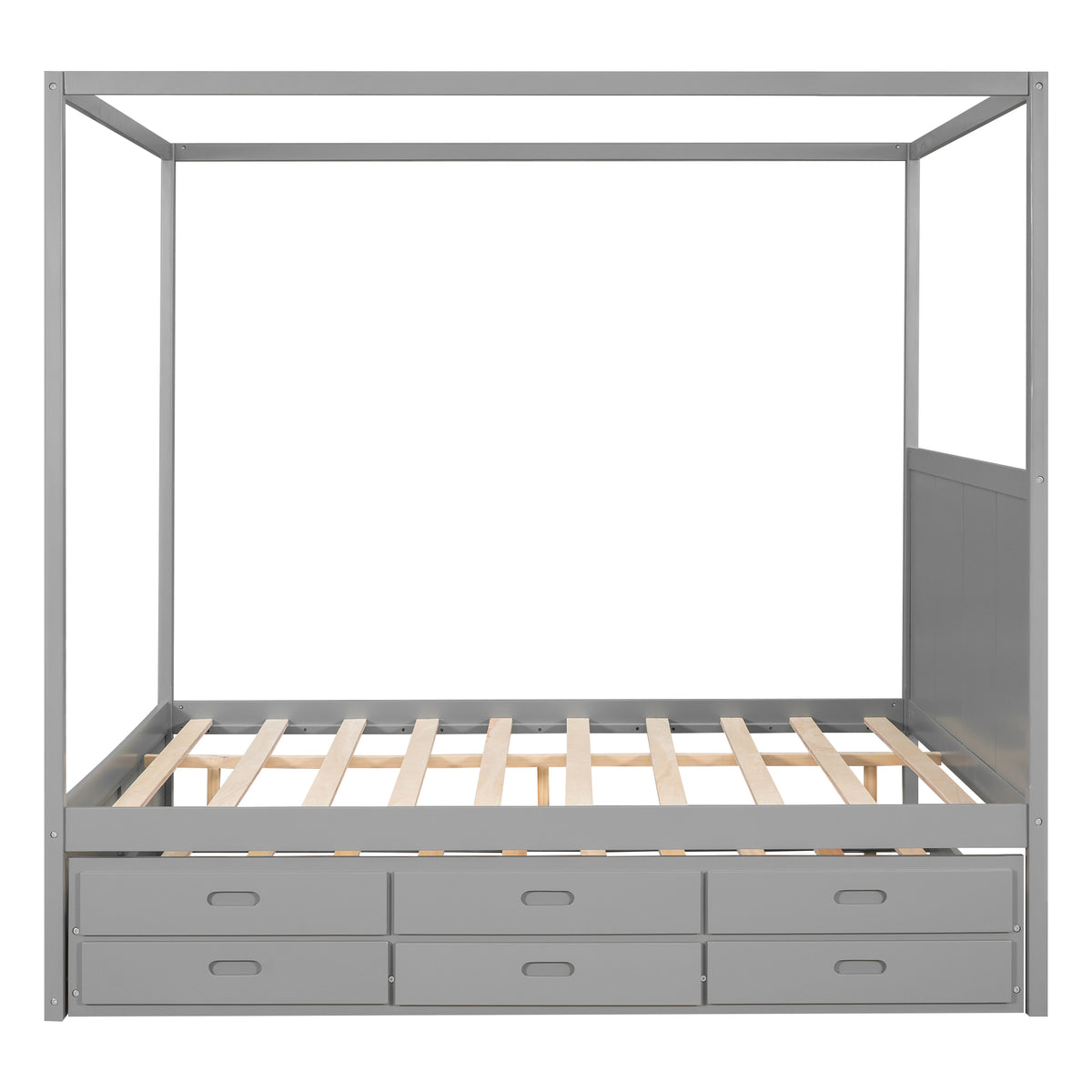 Queen Canopy Platform Bed with Drawers Gray