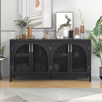 Storage Sideboard with Rattan Doors Black