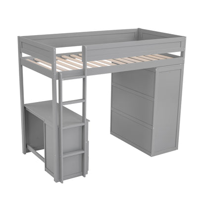 Twin Loft Bed with Wardrobe Gray