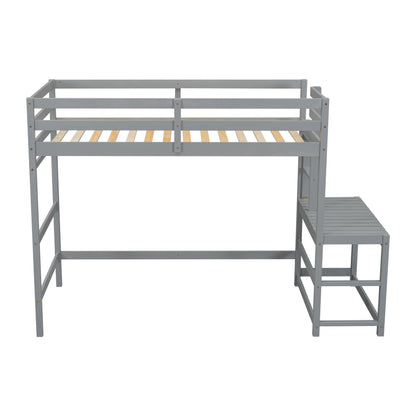Twin Loft Bed with Ladder Gray