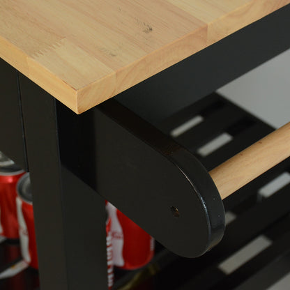 Mobile Kitchen Island with Rubber Wood Top