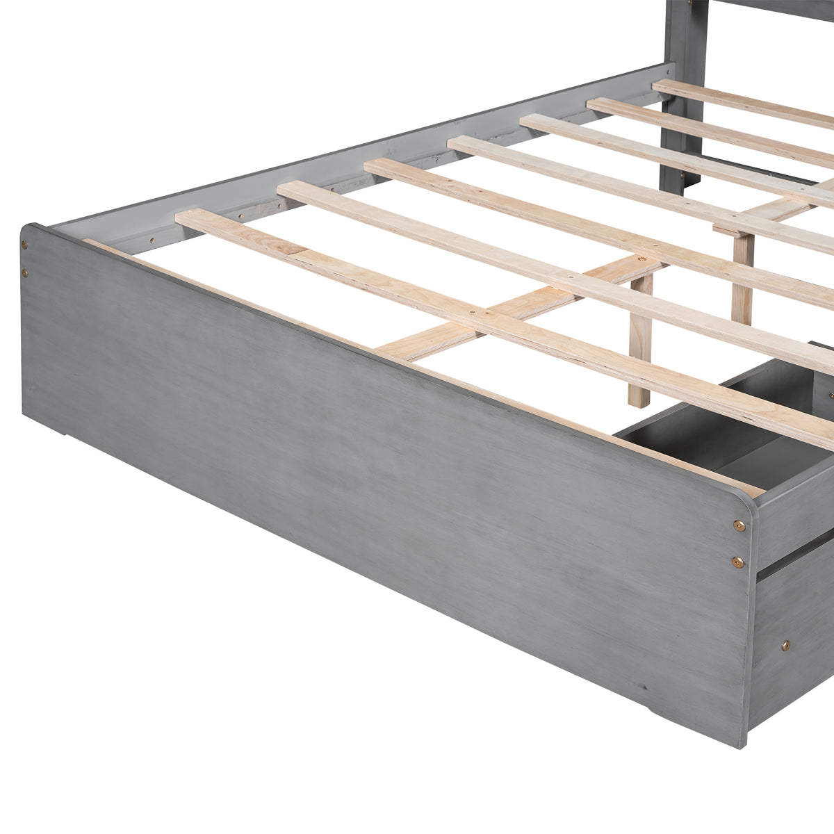Full Platform Bed with Storage Headboard Gray
