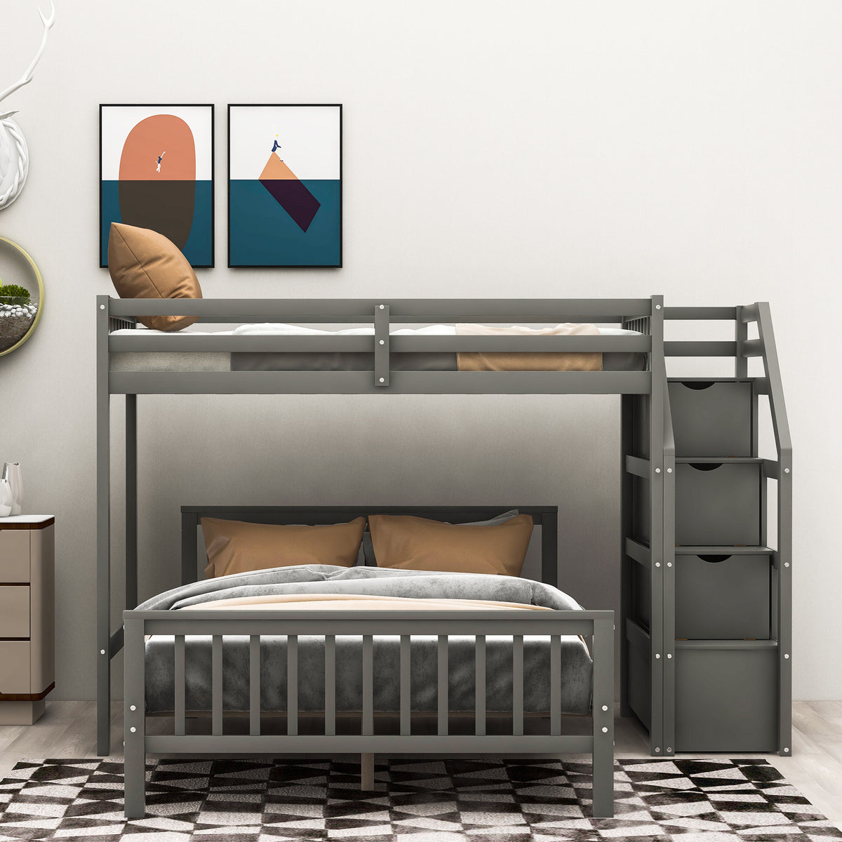 Full Loft Bunk Bed Gray