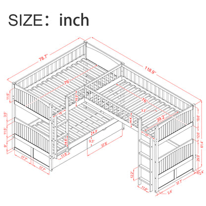 Twin Bunk Bed with Drawers Gray