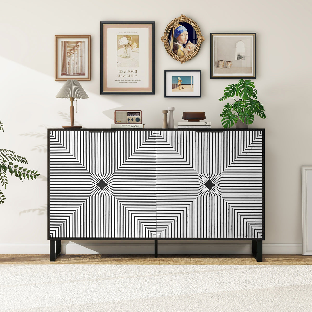 Striped 4-Door Buffet Cabinet