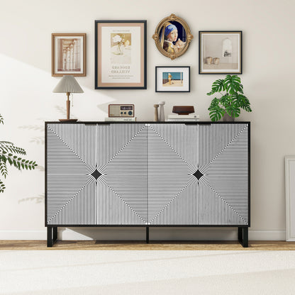 Striped 4-Door Buffet Cabinet