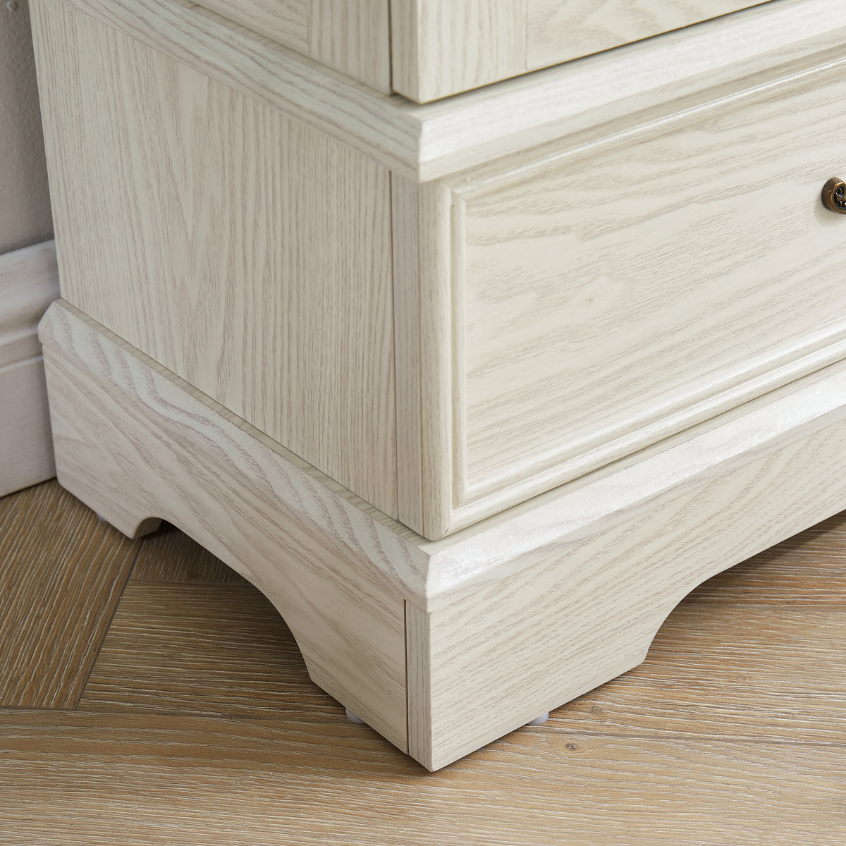 Light Oak Display Cabinet with Glass Doors and Drawer