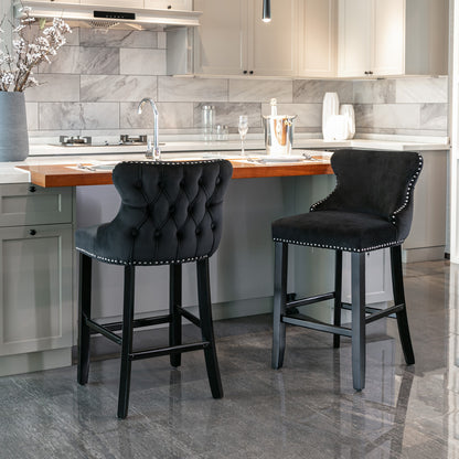 Velvet Bar Stools Set of 2 Black