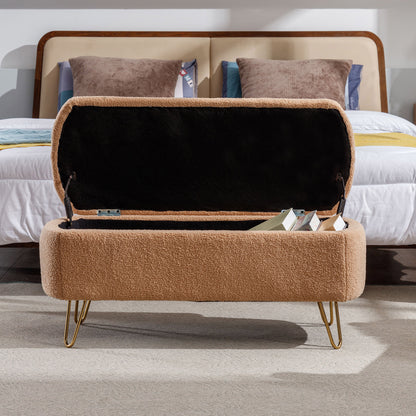 Camel Ottoman Bench with Gold Legs