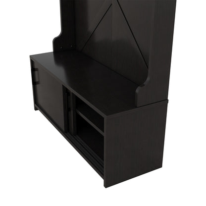 Hall Tree with Sliding Door and Hooks Black