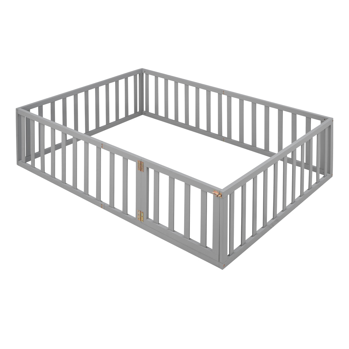 Full Wood Platform Bed with Fence Gray