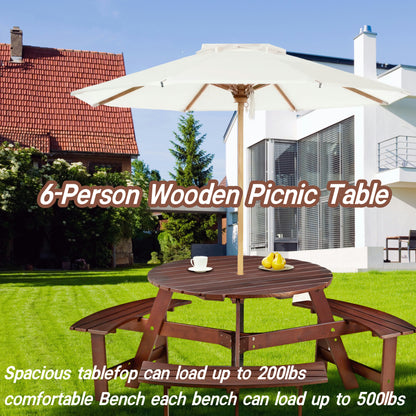6-Person Circular Picnic Table – Brown Finish