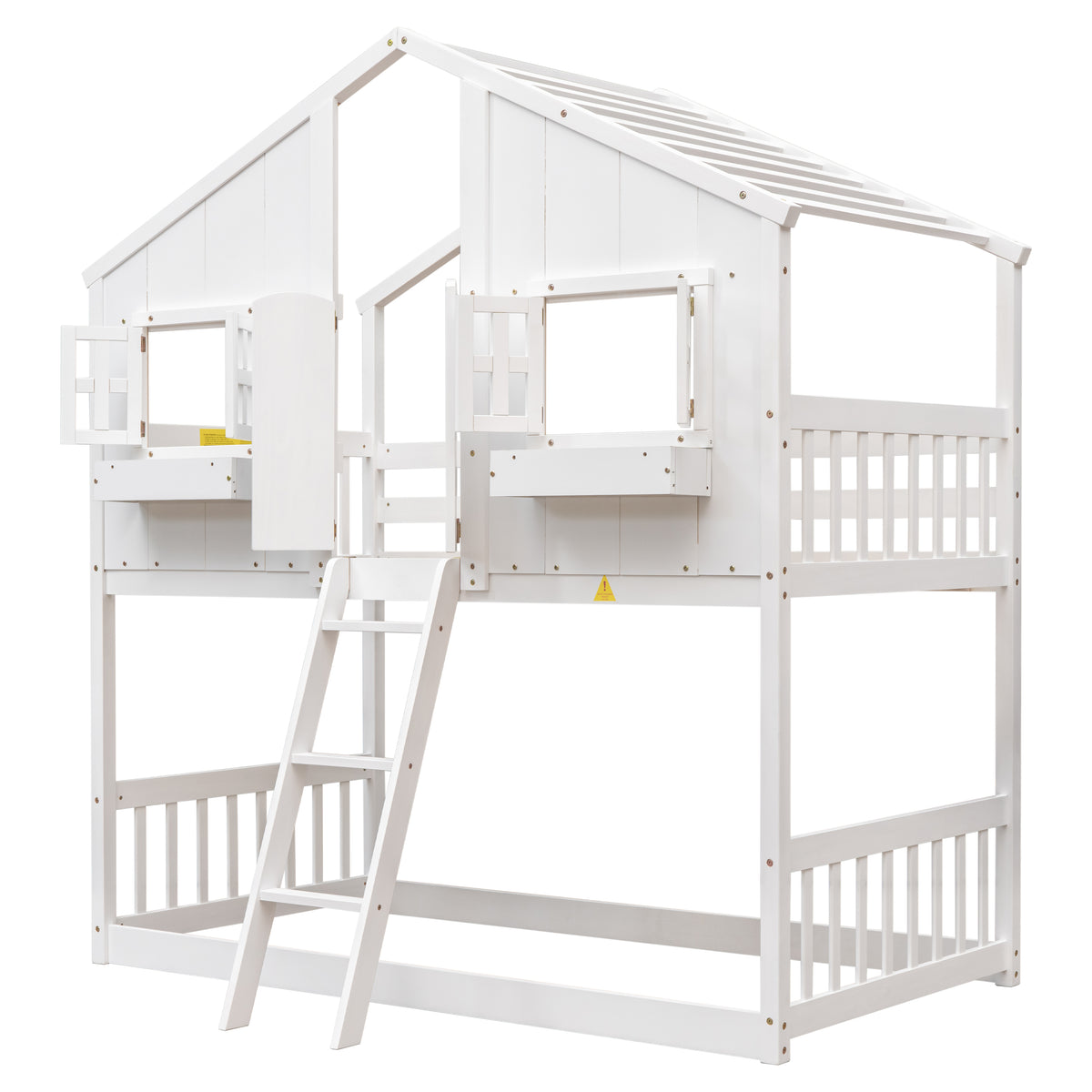 Twin House Bunk Bed with Ladder White