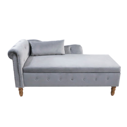 Grey Velvet Lounge Chaise – Modern Roll Arm