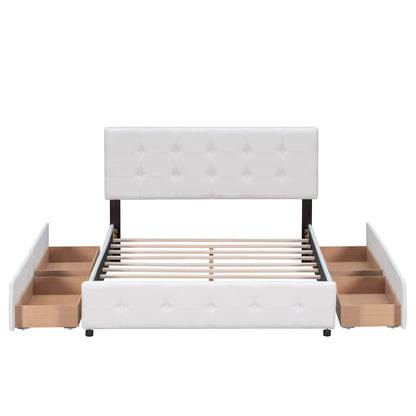 Upholstered Platform Bed Queen Linen